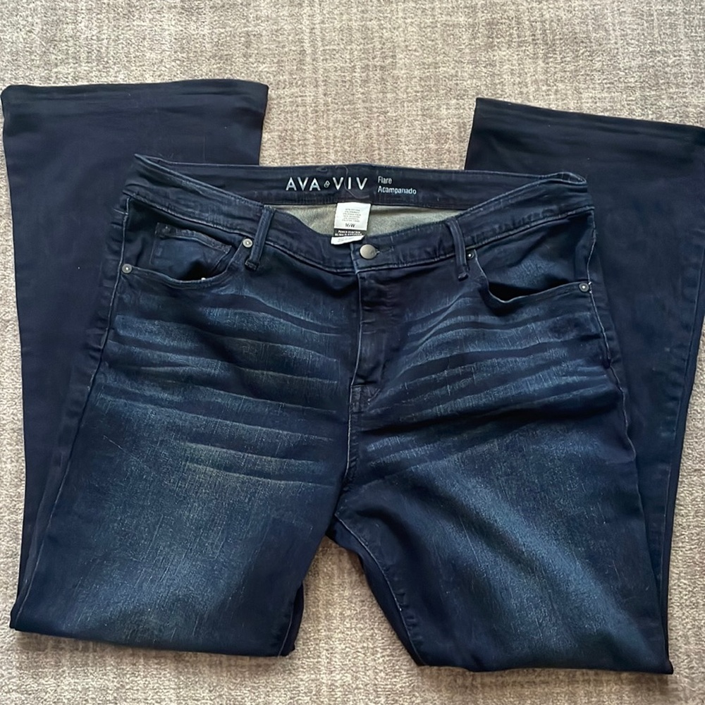 AVA & VIV Target Power Stretch Flare Dark Jeans 16 Short 16S 28.5” inseam NWOT